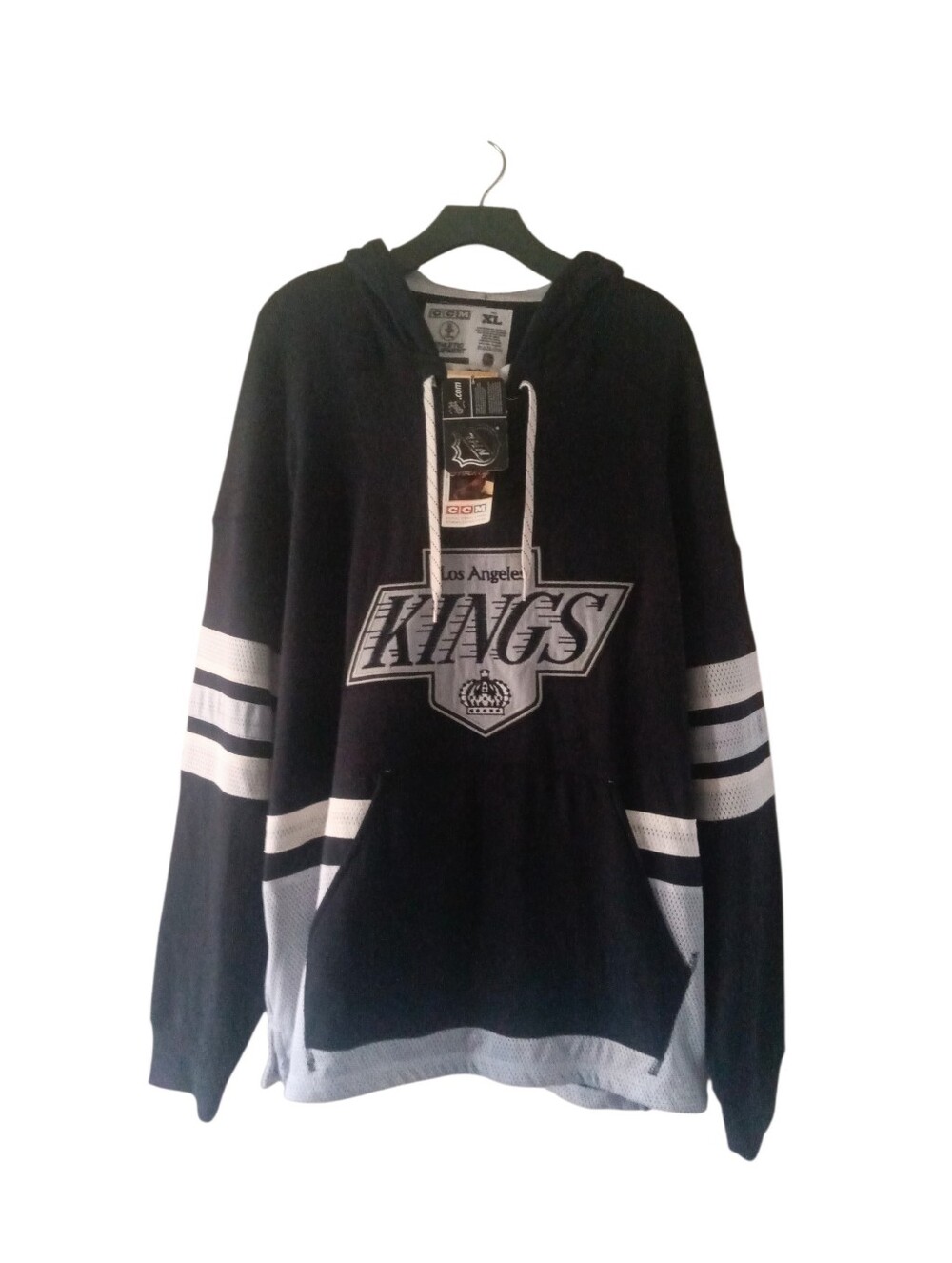 CCM Los Angeles Kings Mens Black Jersey Pullover Hoodie Size XL NWT